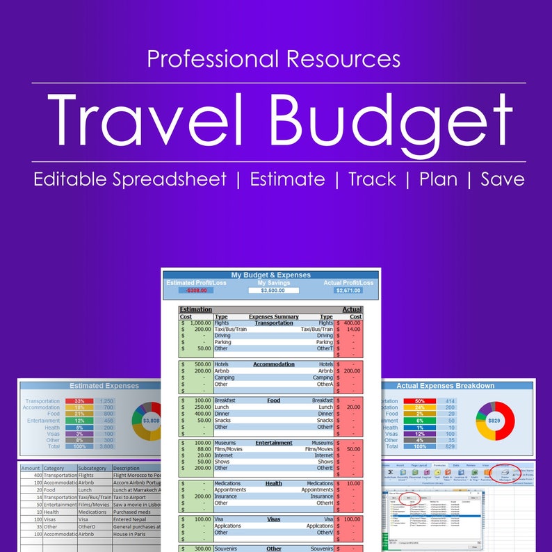 Travel Budget Calculator - Editable Spreadsheet
