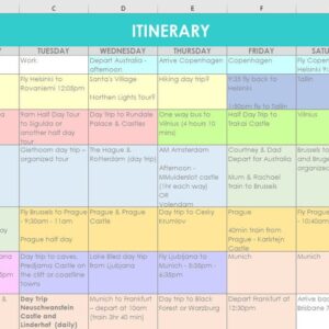 Travel Planning excel spreadsheets itinerary monthly organizer by day vacation trip holiday template diy resource tool instant download