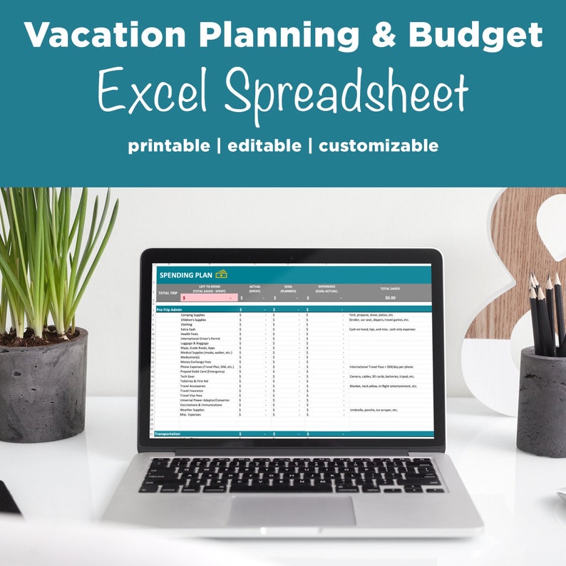 Travel Planner & Travel Planning Excel Spreadsheet Template | Editable Digital Vacation Budget Trip Itinerary Organizer Packing List