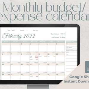 Monthly Budget Spreadsheet | Monthly and Daily Finance Tracker | Google Sheets and Excel Budget Template | Ocean blue Expense calendar