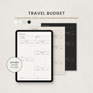Travel Budget Planner, Vacation Budget Template, Holiday Expense Tracker Digital Template for Goodnotes Ipad, Printable Editable Letter PDF