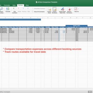 Travel Comparison Template - Excel Instant Download - Compare Your Airfare, Train, or Other Ticketed Transportation Costs