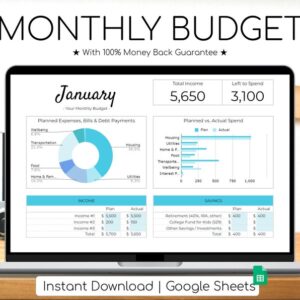 Monthly Budget Spreadsheet | Simple Annual Budget | Personal Finances Excel | Easy Google Sheets | Financial Planner | Caribbean Blues