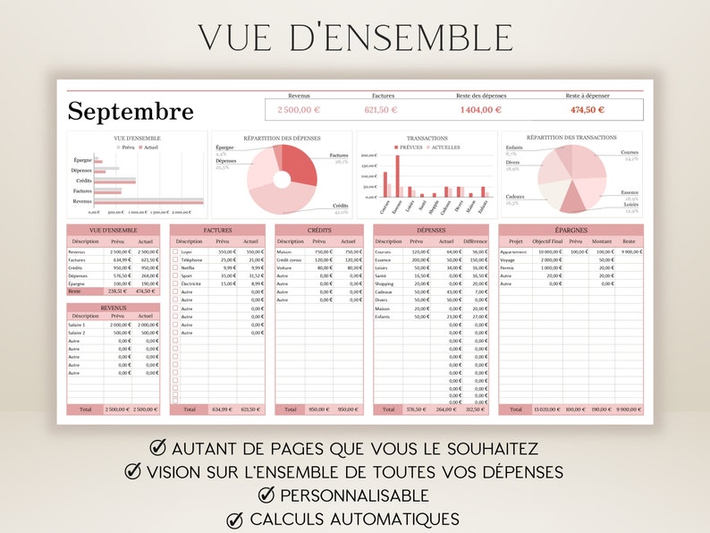 MONTHLY BUDGET PLANNER in French/Pink | Google Sheets | Planner Budget Template Finance Tracker Budget Spreadsheet Financial Planner MONTHLY BUDGET PLANNER in French/Pink | Google Sheets | Planner Budget Template Finance Tracker Budget Spreadsheet Financial Planner - Image 3