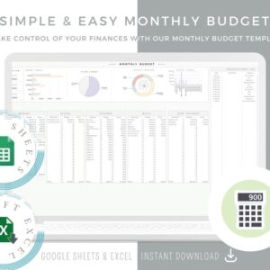 Monthly Budget Spreadsheet Template for Google Sheets or Excel, Easy Budget Planner, Financial Planner, Budget Template, Expense Tracker
