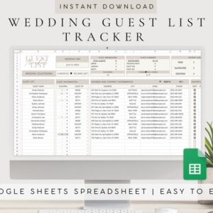 Wedding Guest List Template | Wedding Guest List Google Sheets | Wedding Spreadsheet Google Sheet | Digital Guest List for Wedding Event