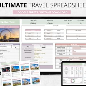 Ultimate Travel Spreadsheet Digital Travel Planner Travel Budget Google Sheets Vacation planner Editable Template Holiday Planner