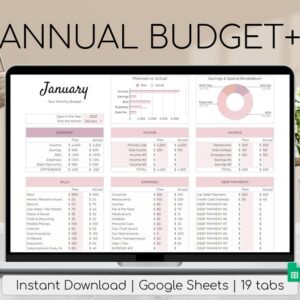 Annual Budget Plus Spreadsheet | Simple Annual Budget | Personal Finances | Easy Google Sheets | Financial Planner | All-In-One