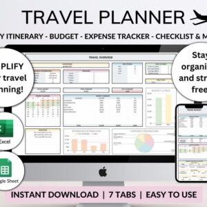 Travel Planner Google Sheet Excel Template Holiday Organizer Family Travel Budget Spreadsheet Travel Itinerary Vacation Planner Packing List