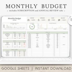 Monthly Budget Spreadsheet | Google Sheets Template | Personal Budget Digital Planner | Annual Financial Budget Tracker | Expense Planner