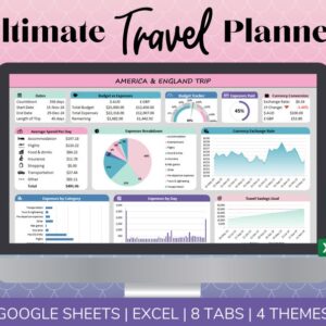 Ultimate Travel Planner, Google Sheets Travel Planner, Excel Travel Planner, Packing List, Travel Itinerary, Digital Travel Planner
