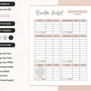 Printable Vacation Budget Template, Editable Holiday Budget Planner, Trip Expense Tracker Finance Planner Travel Budget Organizer US Letter
