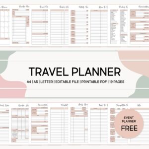 Printable Travel Planner, Canva Vacation Planner, Expense Tracker, Holiday Planner Insert, Trip Itinerary Planner, Transportation Tracker