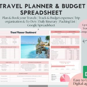 Travel Planner Spreadsheet Template Family Travel Spreadsheet Vacation planner Editable Travel Budget Spreadsheet Travel Checklist