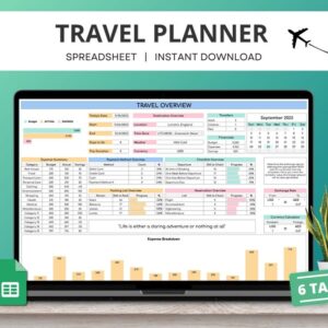 Travel Planner Google Sheet, Travel Itinerary Template, Travel Checklist, Travel Budget Spreadsheet, Trip Expense Tracker, Holiday Organizer