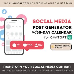 Ultimate Social Media Post Generator ChatGPT Prompt Toolkit with 30-Day Content Calendar | SEO Optimizer