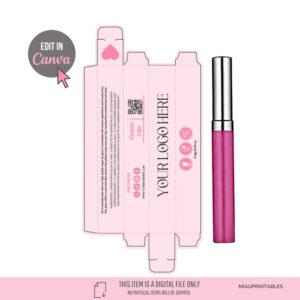 Editable Lip Gloss, Lipstick rectangle box, create your own lip gloss packaging. CANVA template