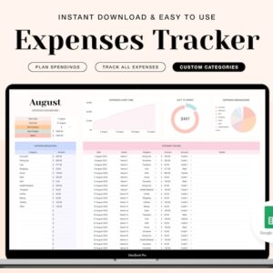 Expense Tracker Google Spreadsheet, Expenses Tracker Sheet, Spending Tracker, Personal Finances Planner, Digital Savings Template