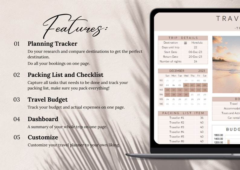 Travel Planner, Excel Spreadsheet Template, Travel Budget, Packing List, Travel Organizer, Digital Planner Travel Planner, Excel Spreadsheet Template, Travel Budget, Packing List, Travel Organizer, Digital Planner - Image 2