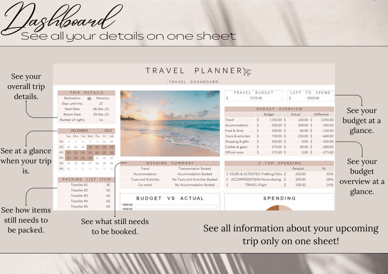 Travel Planner, Excel Spreadsheet Template, Travel Budget, Packing List, Travel Organizer, Digital Planner Travel Planner, Excel Spreadsheet Template, Travel Budget, Packing List, Travel Organizer, Digital Planner - Image 3