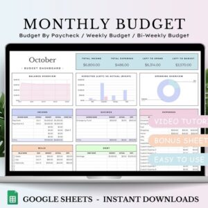 Monthly Budget Spreadsheet, Google Sheets Budget Template, Budget By Paycheck, Paycheck Budget, Weekly Budget, Biweekly Budget Planner