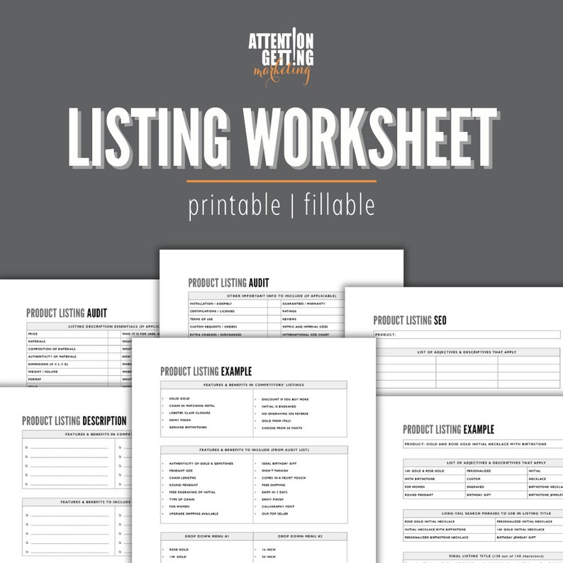 Listing Template,  Listing Planner,  Listing Optimization,  Checklist,  Help, Description Template 2024 Keyword Planner