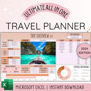 Travel Planner Digital Travel Planner for Travel Itinerary Digital Holiday Planner Holiday Itinerary Travel Organizer Travel Budget Excel