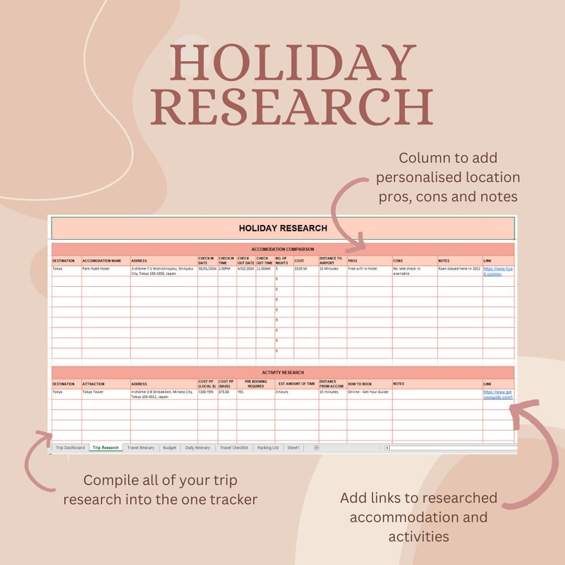 Travel Planning Template, Digital Holiday Plan & Itinerary Template for Excel, Trip Organizer, To-Do Checklist and Budget Planning Tool Travel Planning Template, Digital Holiday Plan & Itinerary Template for Excel, Trip Organizer, To-Do Checklist and Budget Planning Tool - Image 4