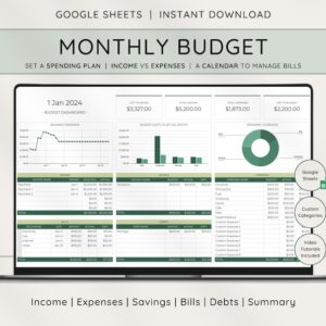 Monthly Budget Spreadsheet for Google Sheets, Budget Spreadsheet Template, Budget By Paycheck, Paycheck Budget Planner, Expense Tracker
