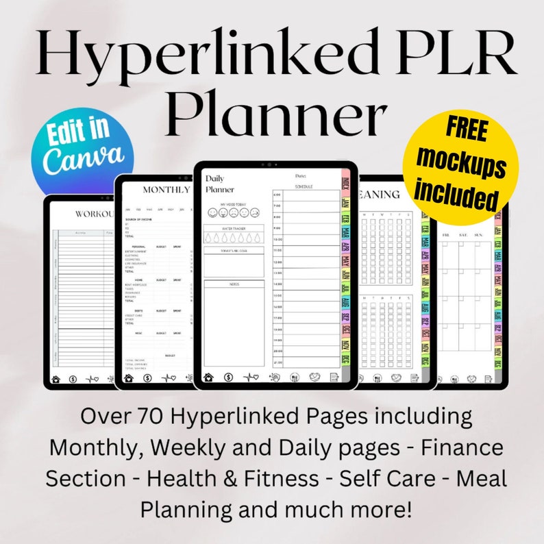 PLR Resell Digital Planner Undated Digital Planner Canva Template Private Label Rights Hyperlinked Commercial Use Goodnotes Planner
