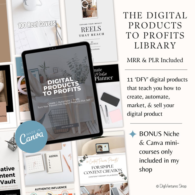 Digital Products To Profits Library | DFY Digital Products | PLR Ebooks | MRR Ebook | Canva Template | Digital Marketing Business