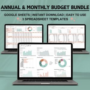 Annual & Monthly Budget Spreadsheet Bundle Google Sheets Savings Tracker Debt Control Personal Finances Easy Monthly Budgeting Template