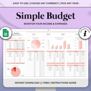 Monthly Budget Planner For Google Sheets, Budget Spreadsheet, Paycheck Budget Tracker, Weekly Budget Template, Biweekly budget tracker