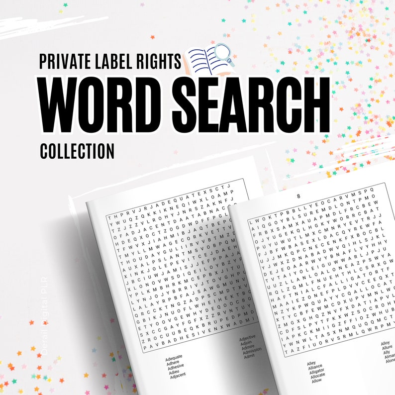 PLR Word Search Sheets Pack of 200 Puzzles Resellable Wordsearch Activity Books with Private Label Rights for Resell Make Your Own Book
