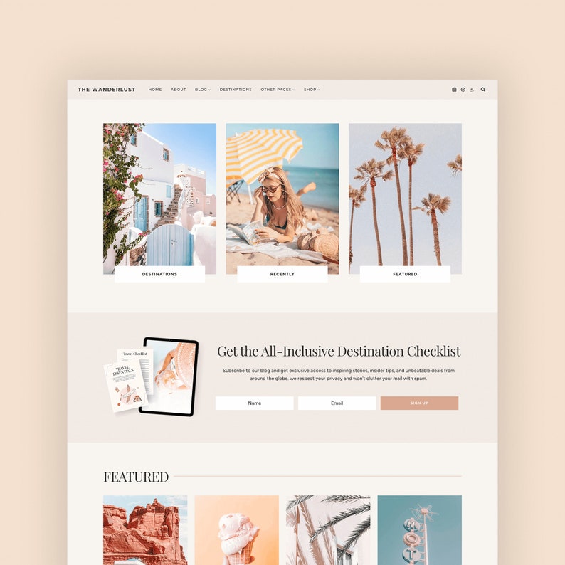 WANDERLUST - Feminine Wordpress Theme for Travel Bloggers - Kadence Child Theme - Instant Digital Download
