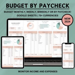 Budget By Paycheck Google Sheets Spreadsheet Monthly Budget Weekly Paycheck Budget Template Biweekly Budgeting Paycheck Expense Tracker