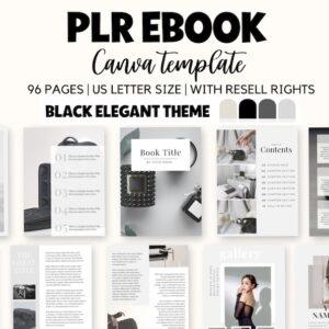 PLR Ebook Template Black White Neutral, PLR Canva Template, Ebook Elegant, Black and White ebook, commercial use canva, resell rights canva