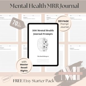 MRR Done for You Resell Mental Health Prompt Journal Workbook, Master Resell Rights Digital Bestseller Product Editable Canva book for mums