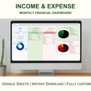 Monthly Income and Expense Tracker Google Sheets Spreadsheet Personal Finance