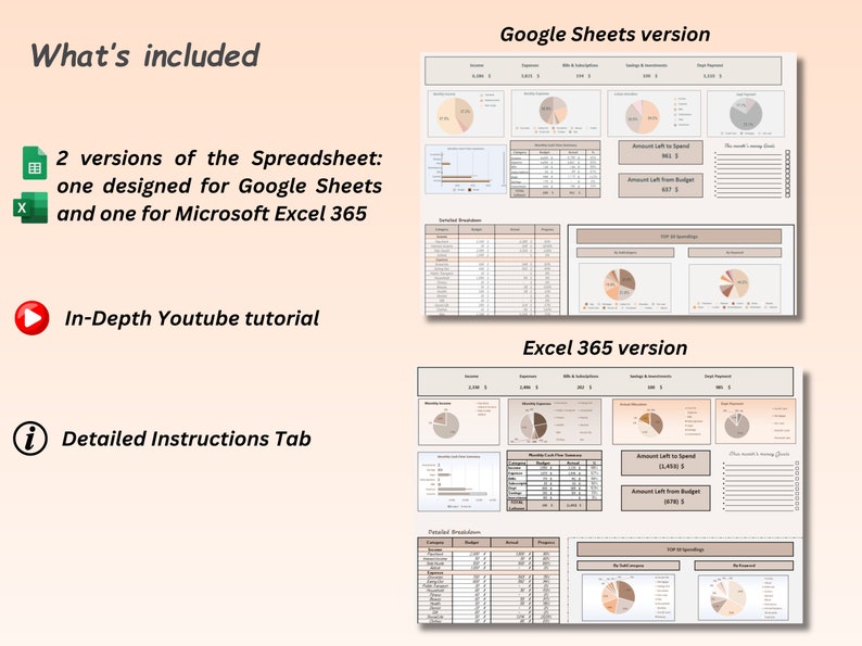 Excel Monthly Budget Template Google Sheets Budget Planner Finance Tracker Excel Budget by paycheck Financial Planner Expense Tracker Brown Excel Monthly Budget Template Google Sheets Budget Planner Finance Tracker Excel Budget by paycheck Financial Planner Expense Tracker Brown - Image 2