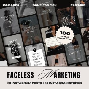 NEW Faceless Digital Marketing Instagram Post & Stories Templates, Social Media Templates With Master Resell Rights, MRR/PLR, Canva Template
