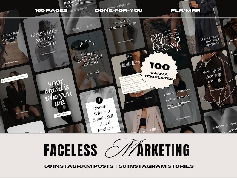NEW Faceless Digital Marketing Instagram Post & Stories Templates, Social Media Templates With Master Resell Rights, MRR/PLR, Canva Template NEW Faceless Digital Marketing Instagram Post & Stories Templates, Social Media Templates With Master Resell Rights, MRR/PLR, Canva Template