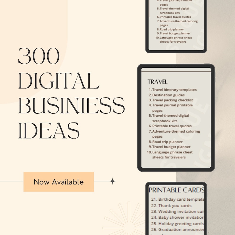 300 Digital Business Ideas // Products to sell online, passive income,  business ideas. Profitable business ideas. Instant PDF download.