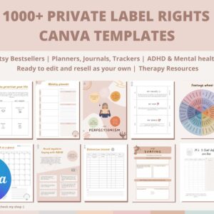 1000+ PLR digital products Editable Canva Templates Master Resell Rights PLR Digital Planners, ADHD ebooks, kdp interior, therapy journal
