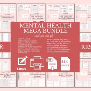 443 Pages PLR Resell Mental Health Planners Bundle Canva Template ,Canva PLR Templates, Printable,Master Resell Rights, PLR Products