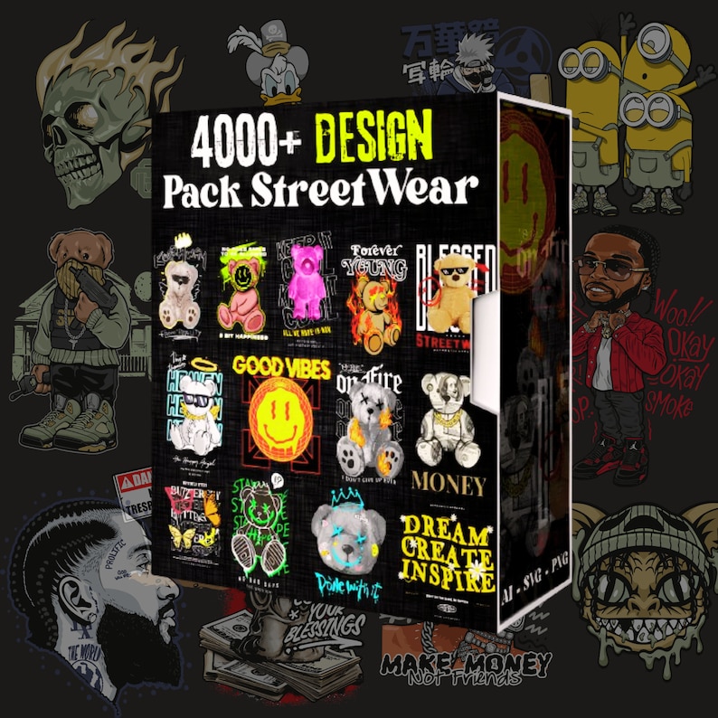 5000 + Newest Streetwear Bundle | AI,PNG,SVG Tshirt Bundle | T-Shirt Print Design | Hip Hop T-Shirt | Pop Tradition | T-Shirt Pod Design
