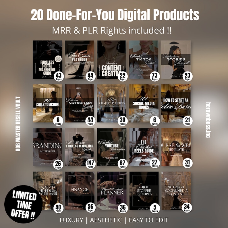 The Ultimate 20 Digital Products Vault Faceless Digital Marketing Digital Products Bundle Ebooks MMR PLR Rights Included Ebook bundle