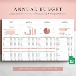 Annual Budget Spreadsheet for Google Sheets, Budget Planner, Budget Template, Yearly Budget Template, Budget Tracker, Personal Budget