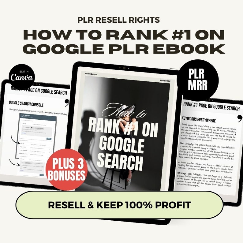 How To Rank on Google eBook with PLR MRR Private Label Rights Master Resell Rights, SEO Help Guide, Improve Google Rankings Keyword Research