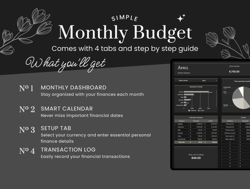 Simple Monthly Budget Spreadsheet, Google Sheets Template, Payckeck Budget, Financial Planner, Spending Tracker, Bills Calendar, Expenses Simple Monthly Budget Spreadsheet, Google Sheets Template, Payckeck Budget, Financial Planner, Spending Tracker, Bills Calendar, Expenses - Image 2